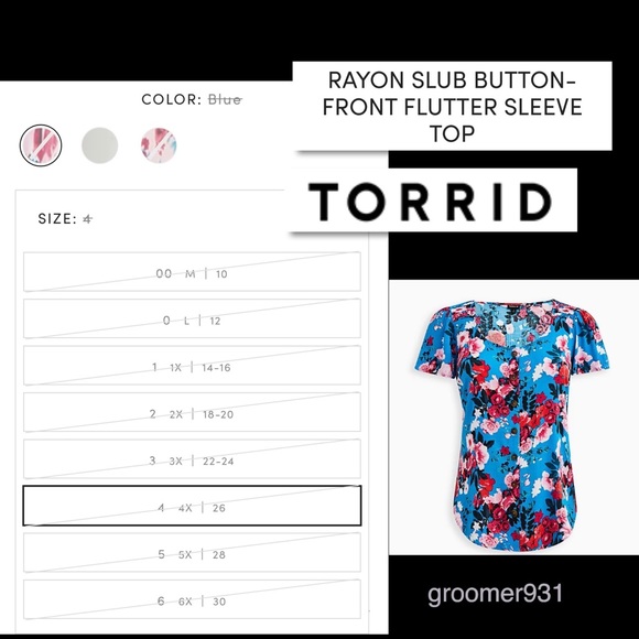 Torrid Rayon Slub Button-Front Flutter Sleeve Top Size 4X NWT - Picture 12 of 15